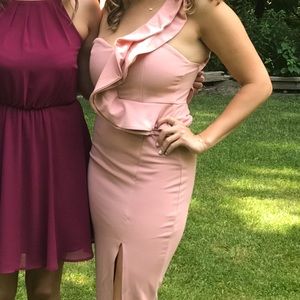 Pink Ruffle One Shoulder Dress